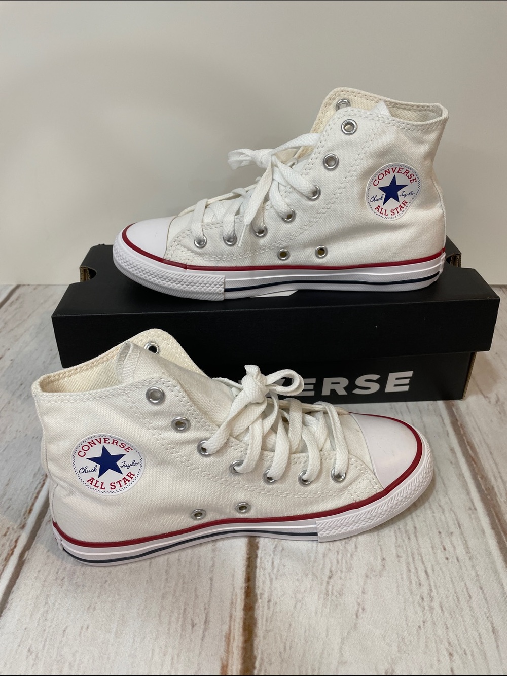 NEW Converse All Star Kids Youth 3 White Canvas High-Top Sneakers Chuck Taylor